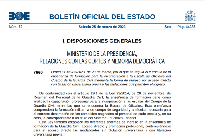 Modificación de la prueba física en el proceso selectivo de la Guardia Civil