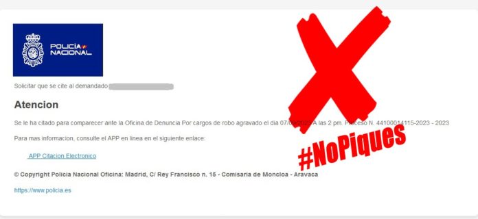 La Policía Nacional advierte sobre una campaña de malware suplantándolos