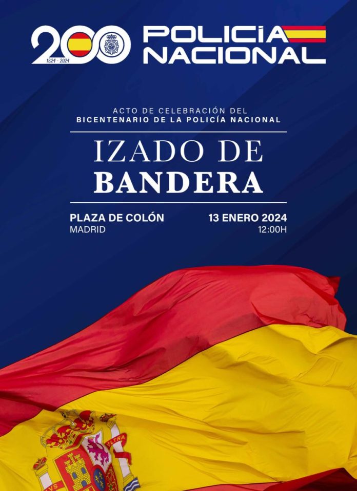 Cartel izado de bandera Colón