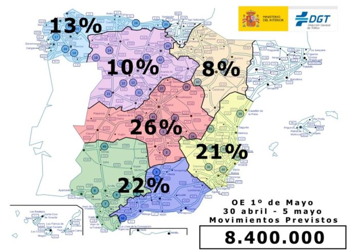 Mapa de la operación especial de tráfico para el puente de mayo