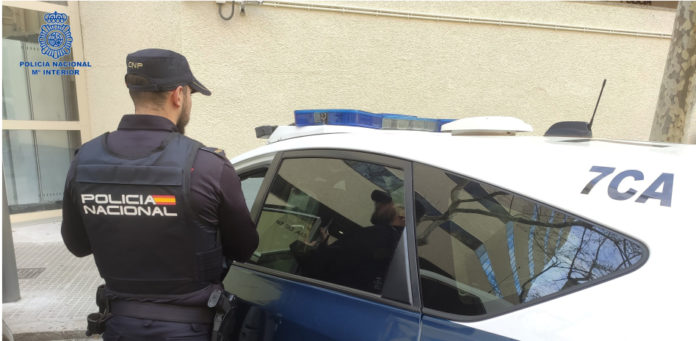 Un agente de la Policía Nacional junto a un coche patrulla